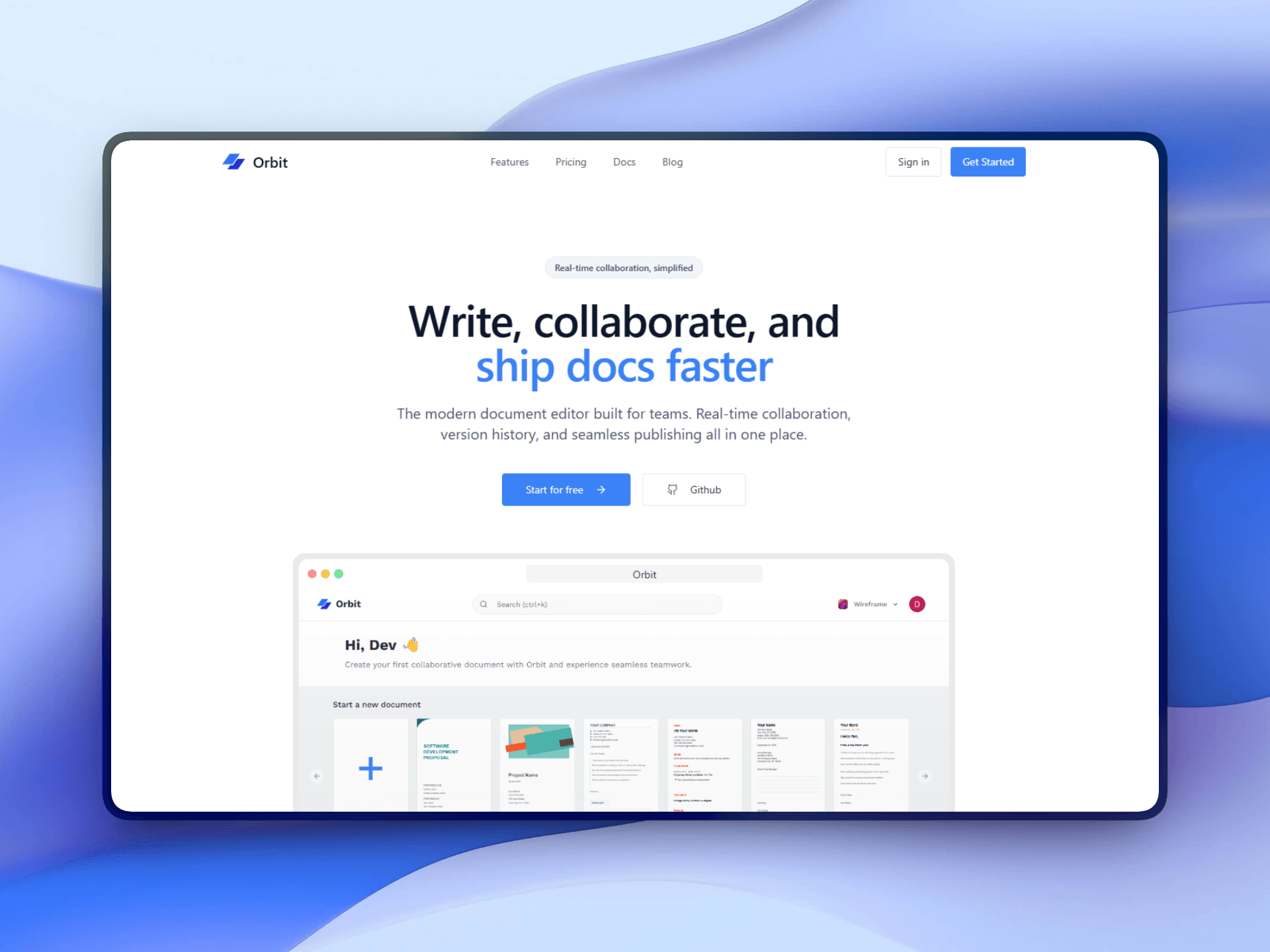 Orbit Docs project screenshot
